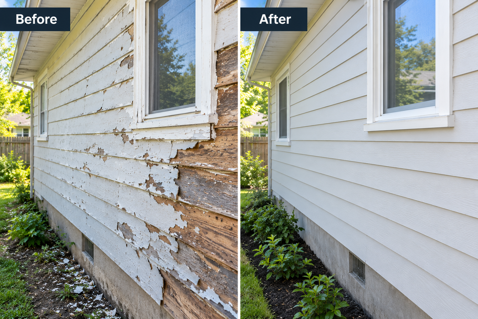 Siding renovation before and after
